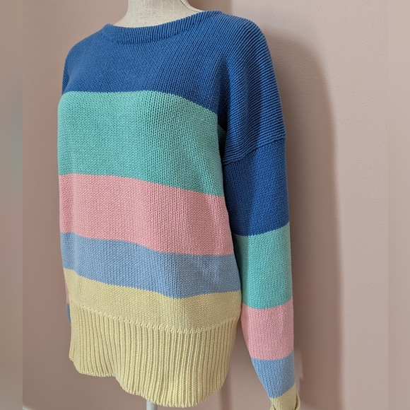 💙 Vintage Ralph Lauren Spring 1987 Cotton Unisex Multicolor Striped Sweater, M - Picture 7 of 16